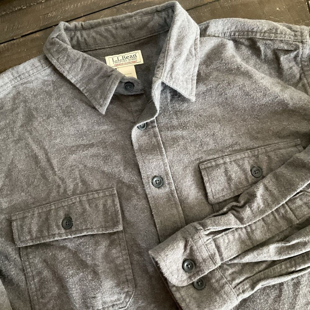 L.L. Bean Shirt Mens XL Gray Chamois Flannel Long Sleeve Button Front Pockets